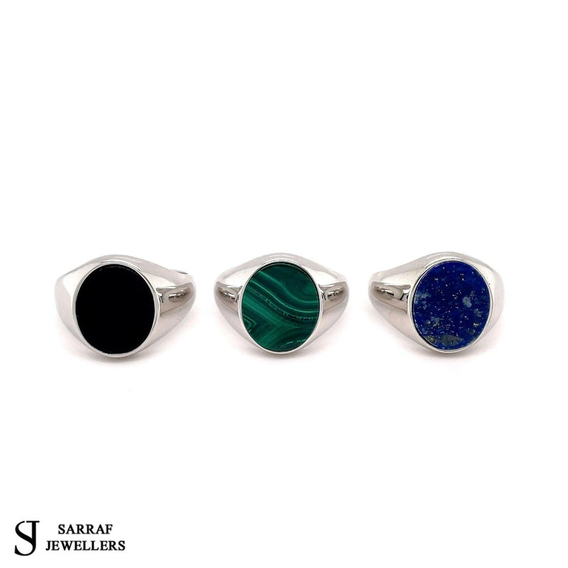 Oval Onyx Ring, Malachite Ring, Lapis Lazuli Ring, Solid 925 Sterling Silver Men's Oval Black, Blue, Green, Signet Ring - Sarraf Jewellers