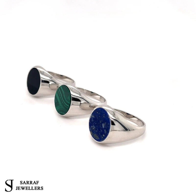 Oval Onyx Ring, Malachite Ring, Lapis Lazuli Ring, Solid 925 Sterling Silver Men's Oval Black, Blue, Green, Signet Ring - Sarraf Jewellers