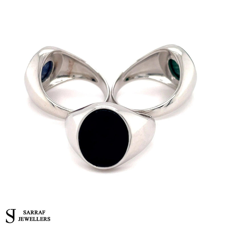 Oval Onyx Ring, Malachite Ring, Lapis Lazuli Ring, Solid 925 Sterling Silver Men's Oval Black, Blue, Green, Signet Ring - Sarraf Jewellers