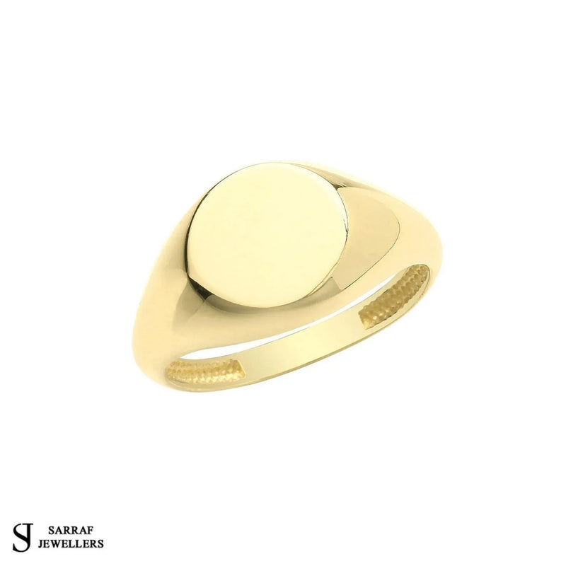 Signet Ring, Gold Ring, Genuine Solid Gold Ring, 9ct Yellow Gold, 10mm Men's Woman Ring, Round, Pinky Ring - Sarraf Jewellers