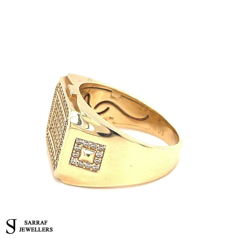 Square Men's Gents Solid 14Ct 14K Yellow Gold Ring 585 Brand New 10.70gr Pinky - Sarraf Jewellers