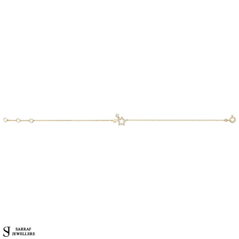 Star Bracelet and CZ Pull Style Bracelet, 9k Yellow Gold Pull Style Adjustable Bracelet, Ladies Bracelet - Sarraf Jewellers